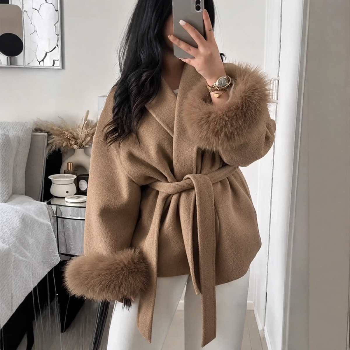 Manteau en laine fourré